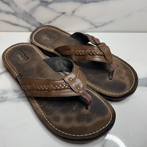 Collection by Clarks Women's Brown Fenner Nerice Braided Thong Flip Flop Sz 11 - Picture 1 of 2